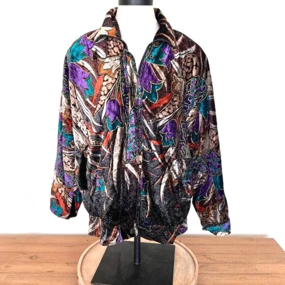 90's Funky Velvet Abstract Zip Up Jacket - Size Medium - KOCAL - Unisex